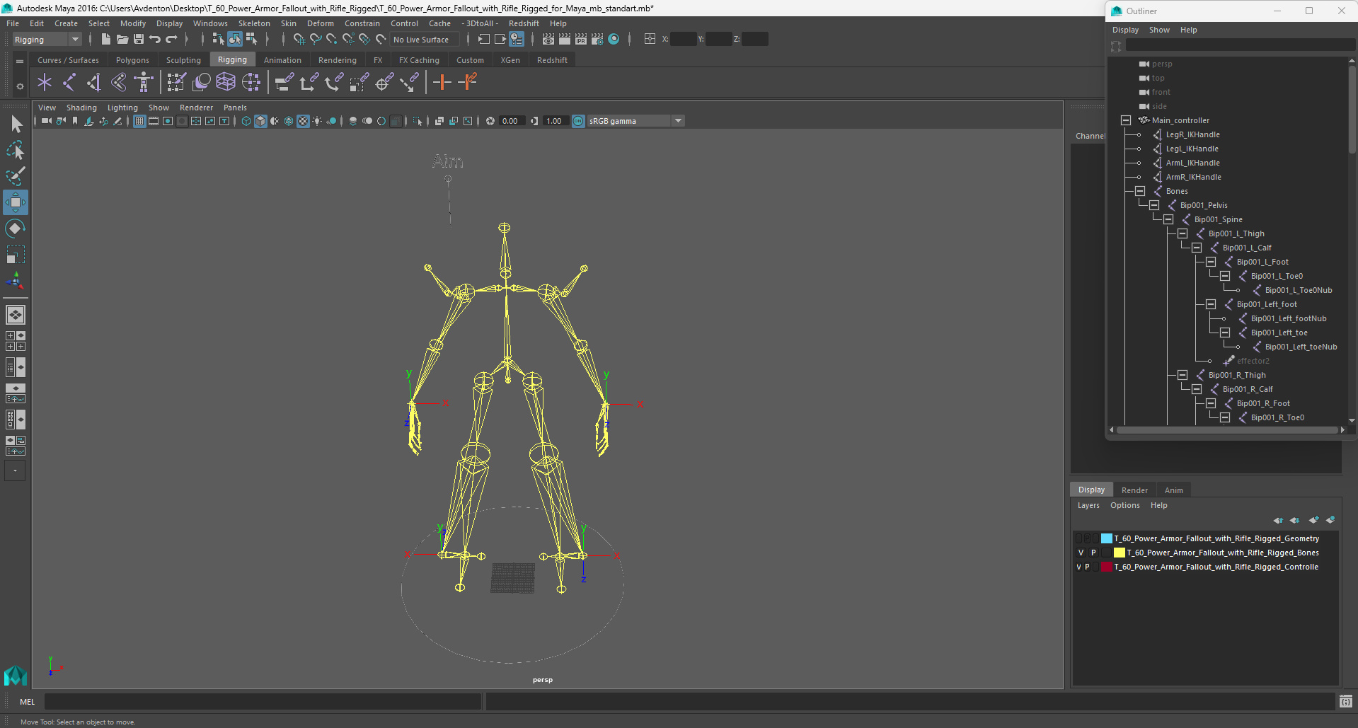 3D T 60 Power Armor Fallout with Rifle Rigged for Maya