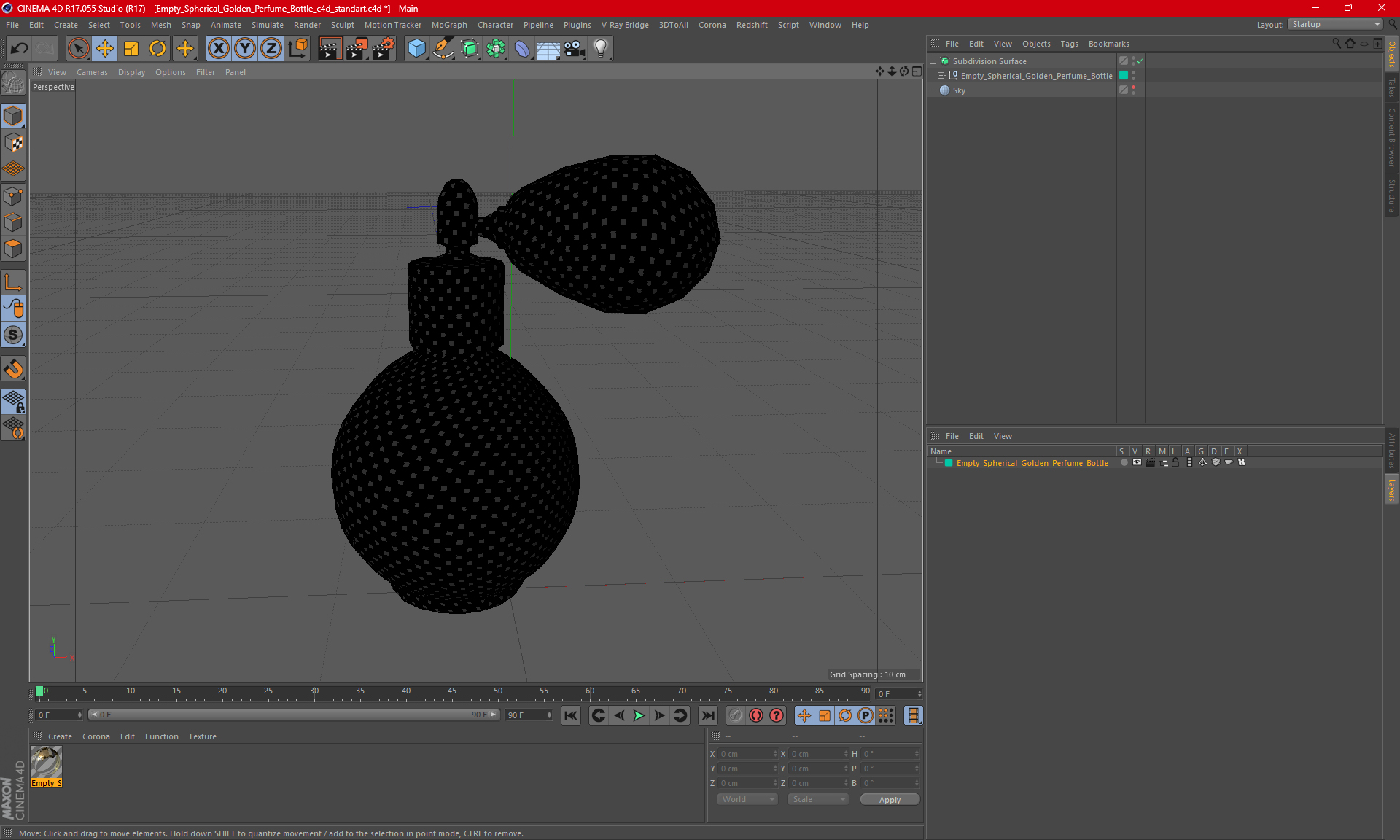 Empty Spherical Golden Perfume Bottle 3D