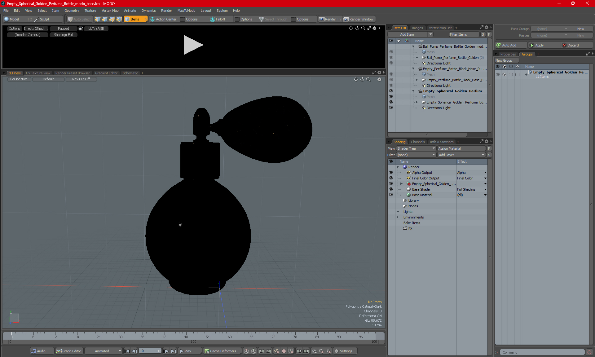Empty Spherical Golden Perfume Bottle 3D