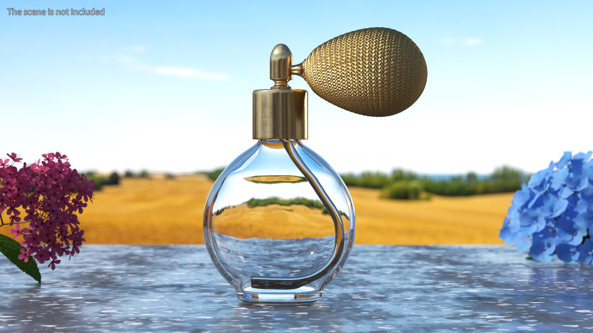 Empty Spherical Golden Perfume Bottle 3D