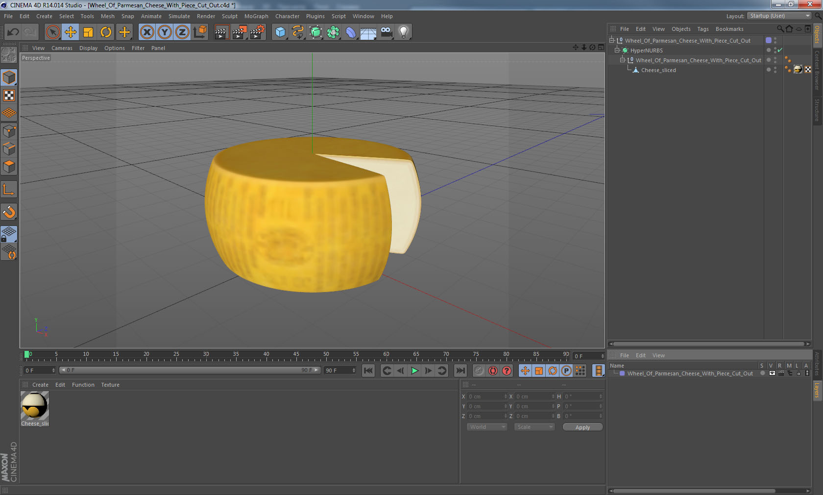 3D Wheel Of Parmesan Cheese With Piece Cut Out model
