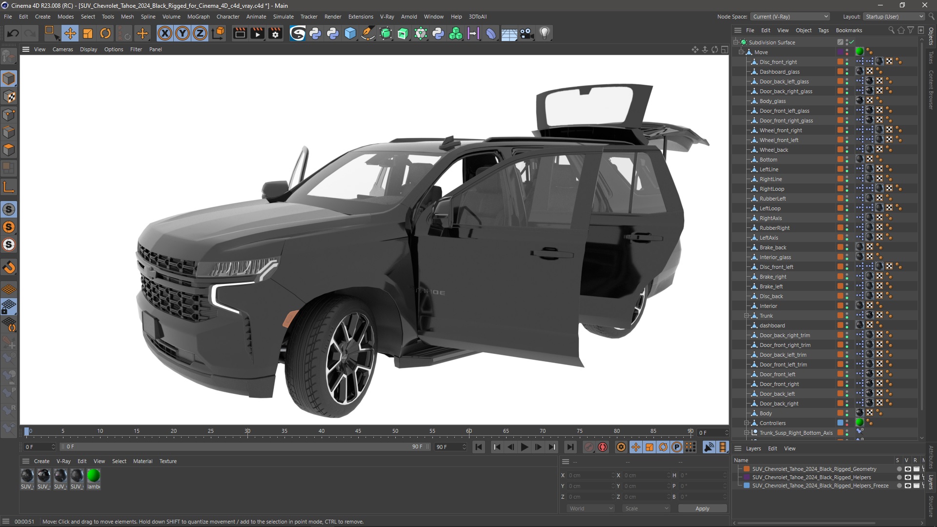 3D SUV Chevrolet Tahoe 2024 Black Rigged for Cinema 4D