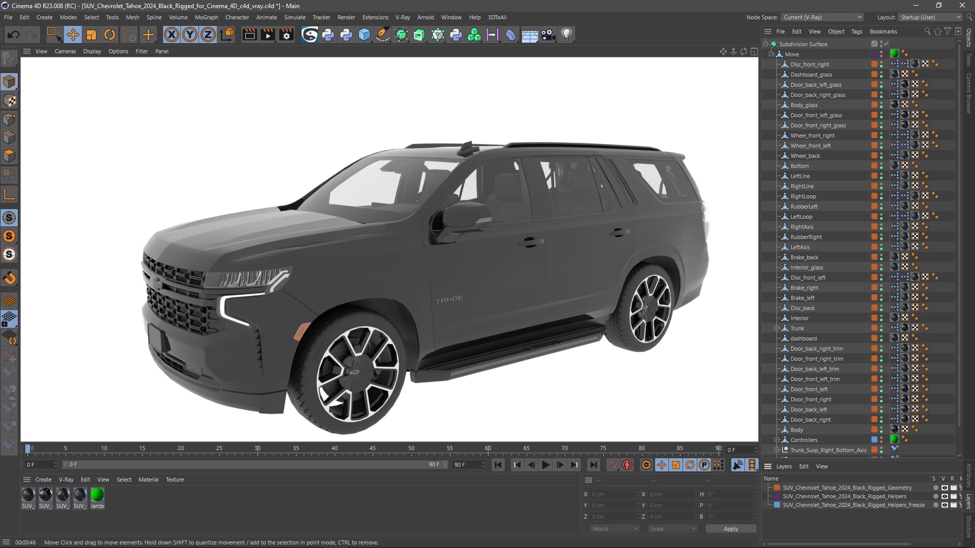 3D SUV Chevrolet Tahoe 2024 Black Rigged for Cinema 4D