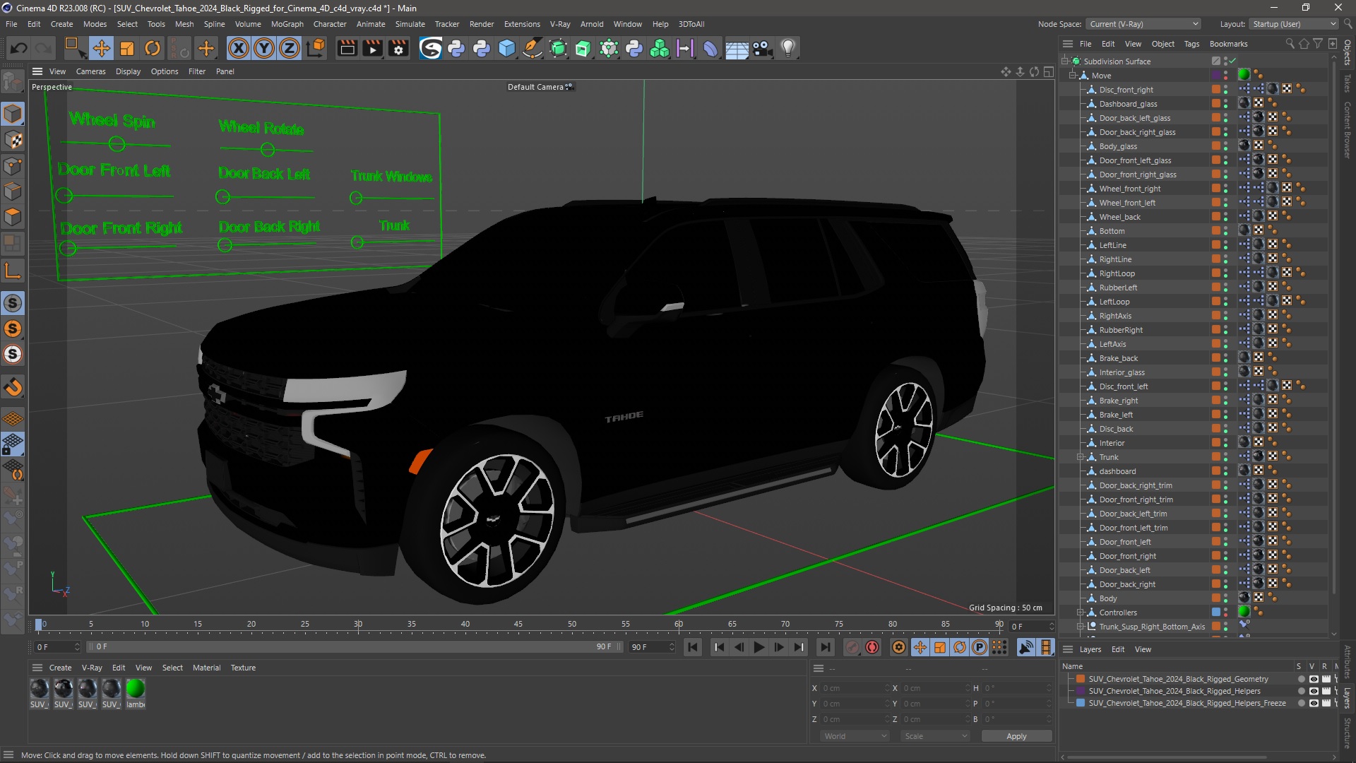 3D SUV Chevrolet Tahoe 2024 Black Rigged for Cinema 4D