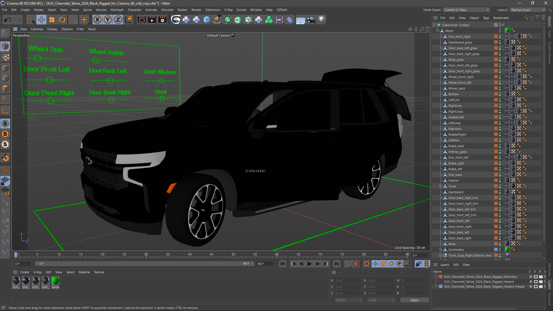 3D SUV Chevrolet Tahoe 2024 Black Rigged for Cinema 4D