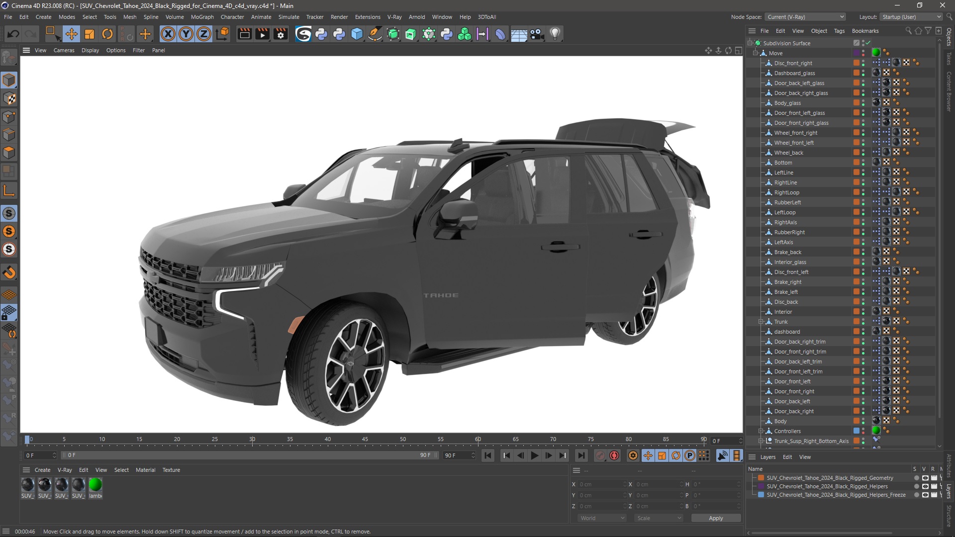 3D SUV Chevrolet Tahoe 2024 Black Rigged for Cinema 4D