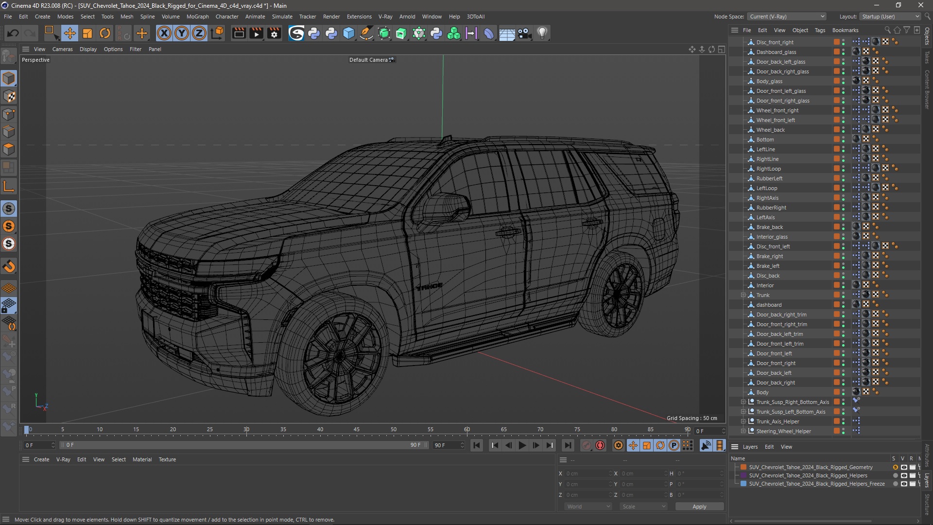 3D SUV Chevrolet Tahoe 2024 Black Rigged for Cinema 4D