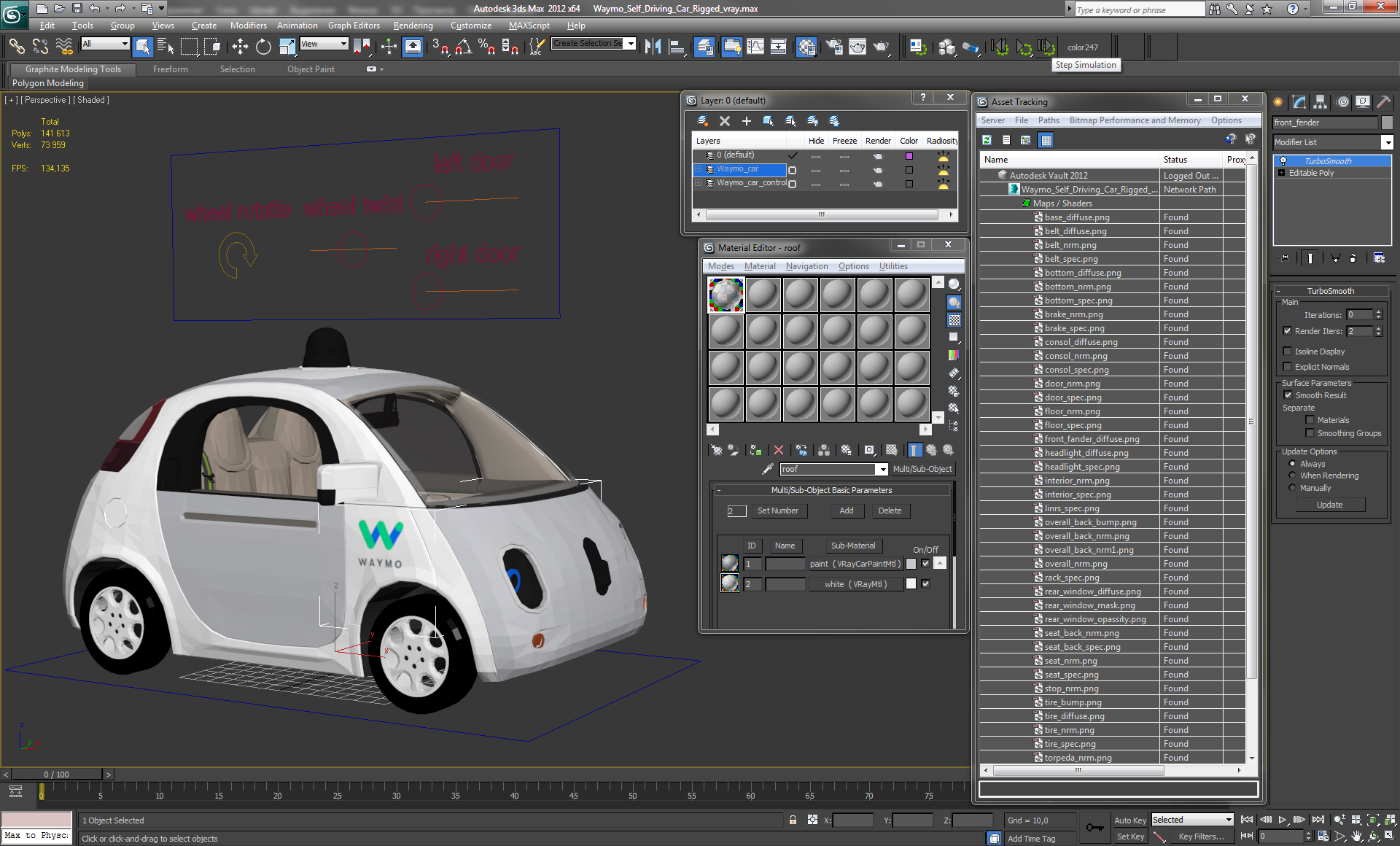 Waymo Self Driving Car Rigged 3D model