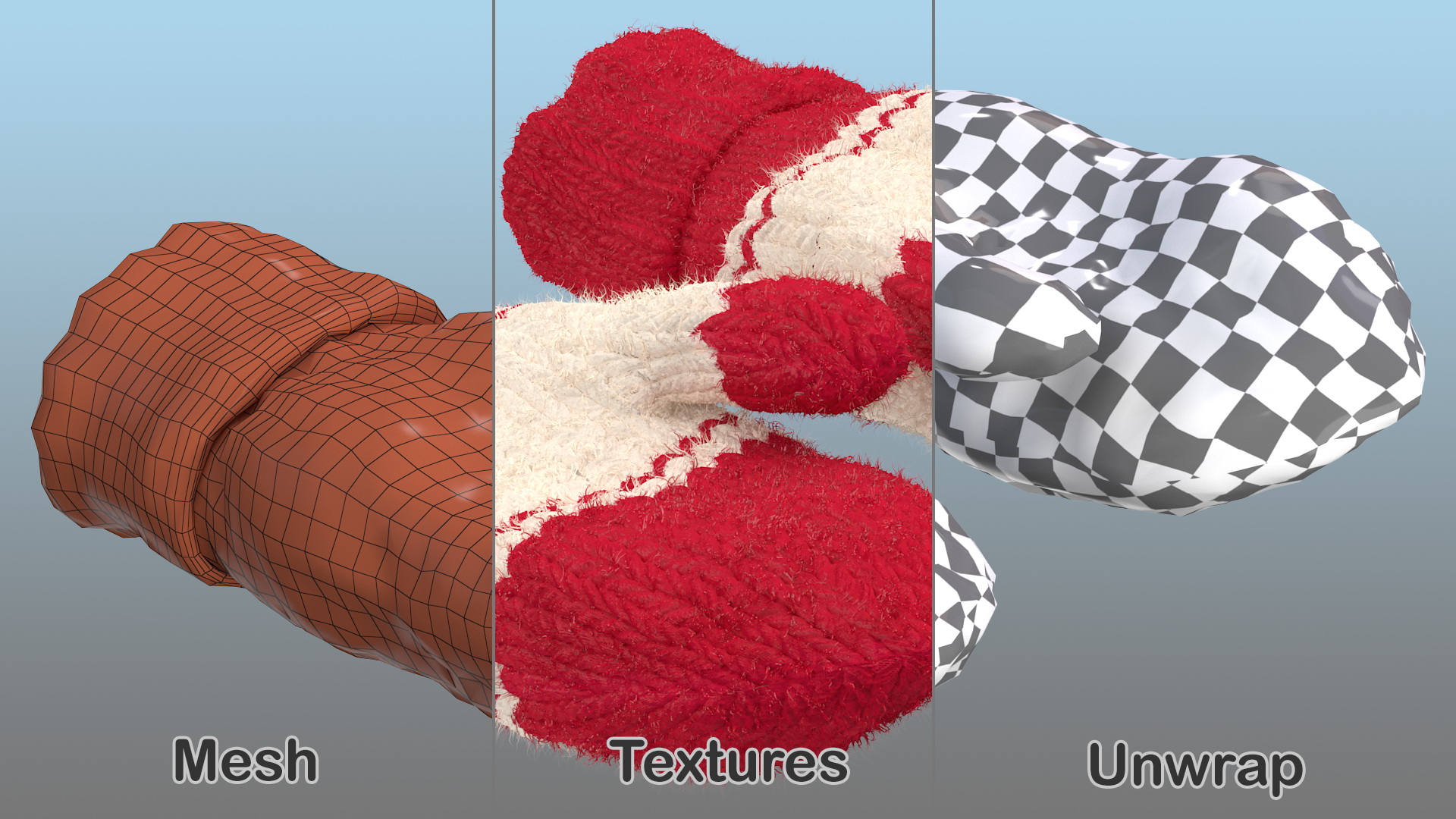 3D Pair of Red Wool Mittens Fur model