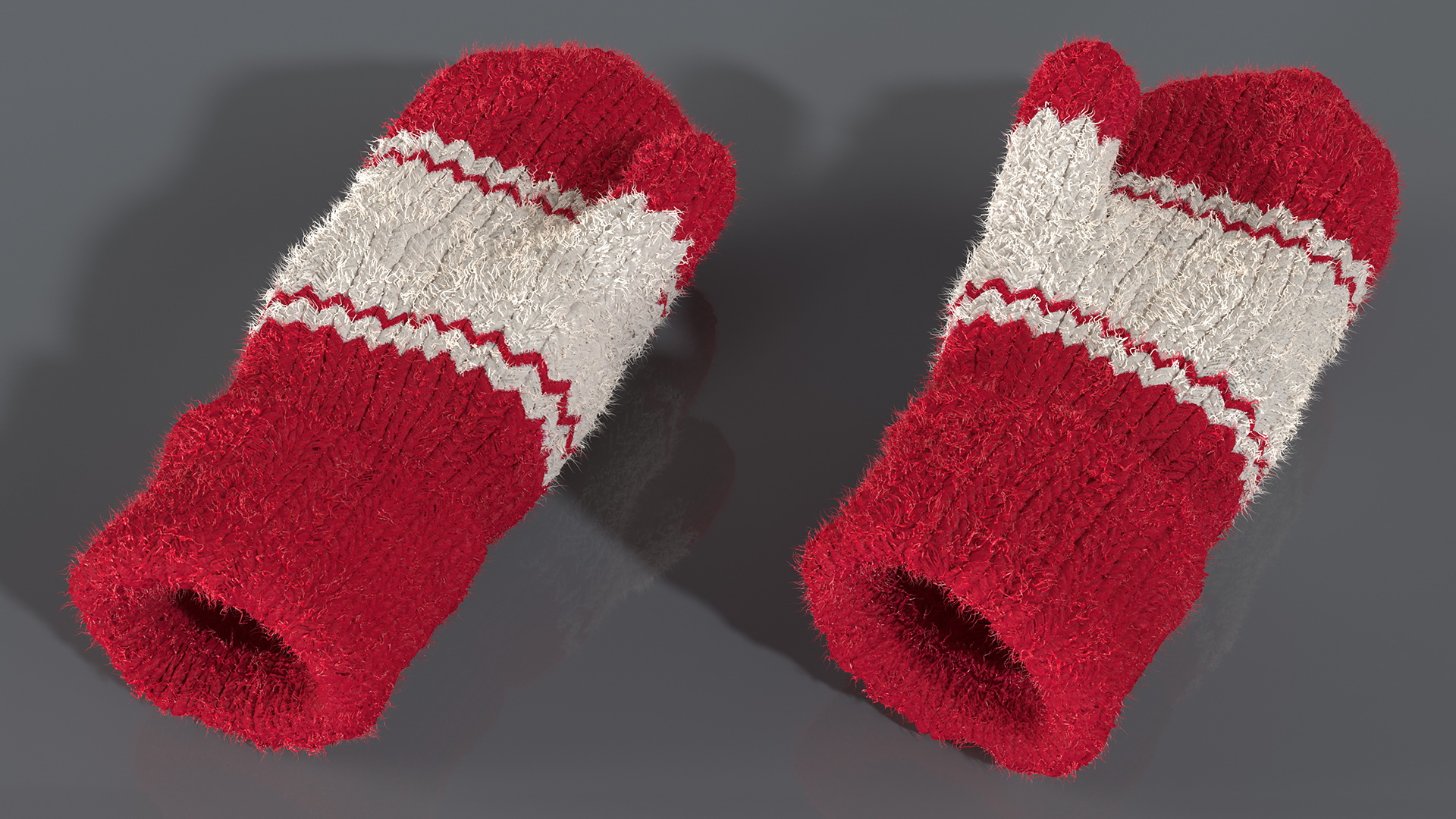 3D Pair of Red Wool Mittens Fur model