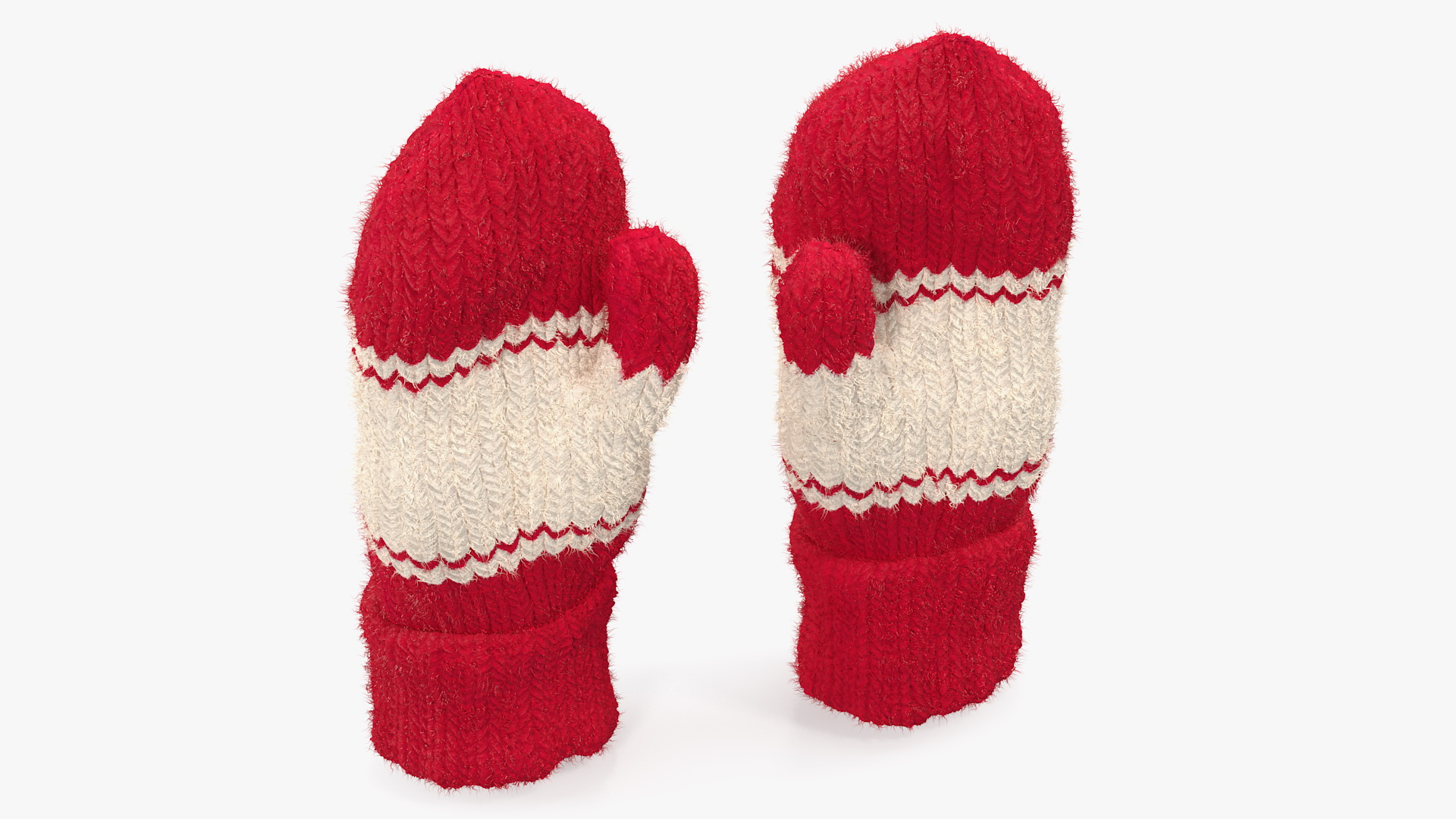 3D Pair of Red Wool Mittens Fur model