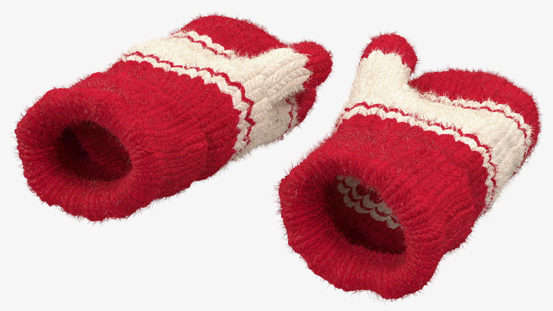 3D Pair of Red Wool Mittens Fur model