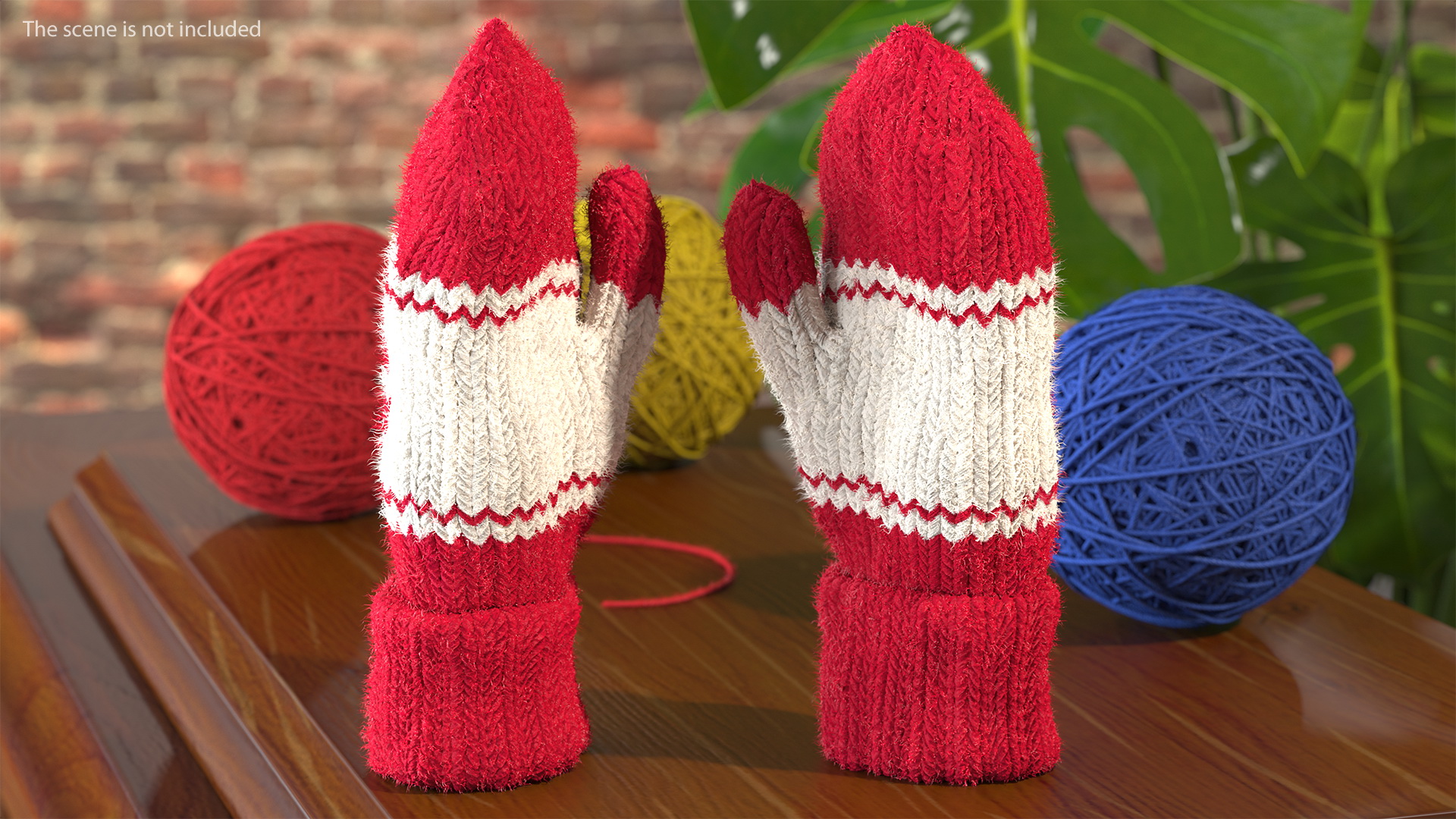 3D Pair of Red Wool Mittens Fur model