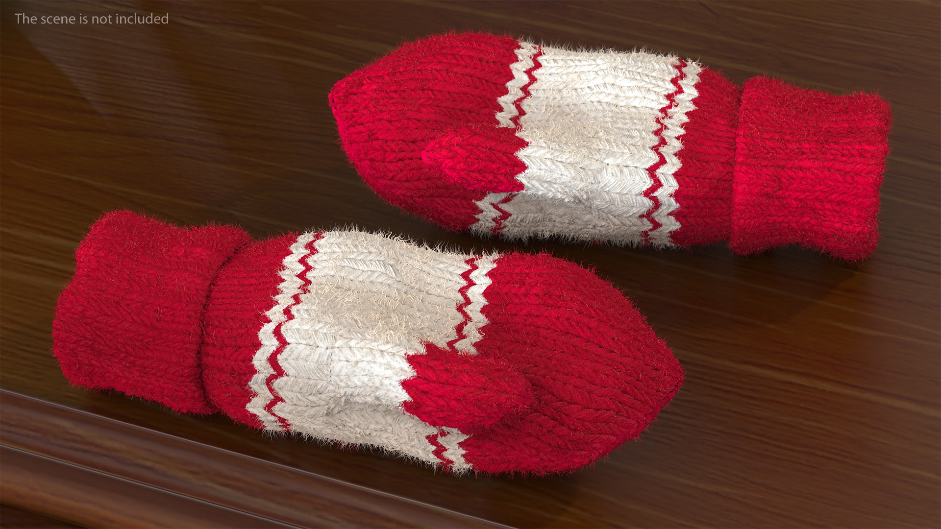 3D Pair of Red Wool Mittens Fur model