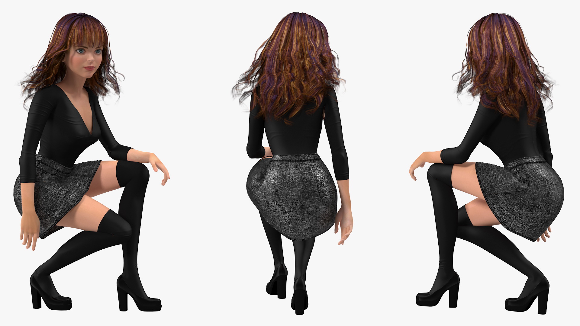 3D model Cartoon Young Girl Youth Clothes Sitting Pose