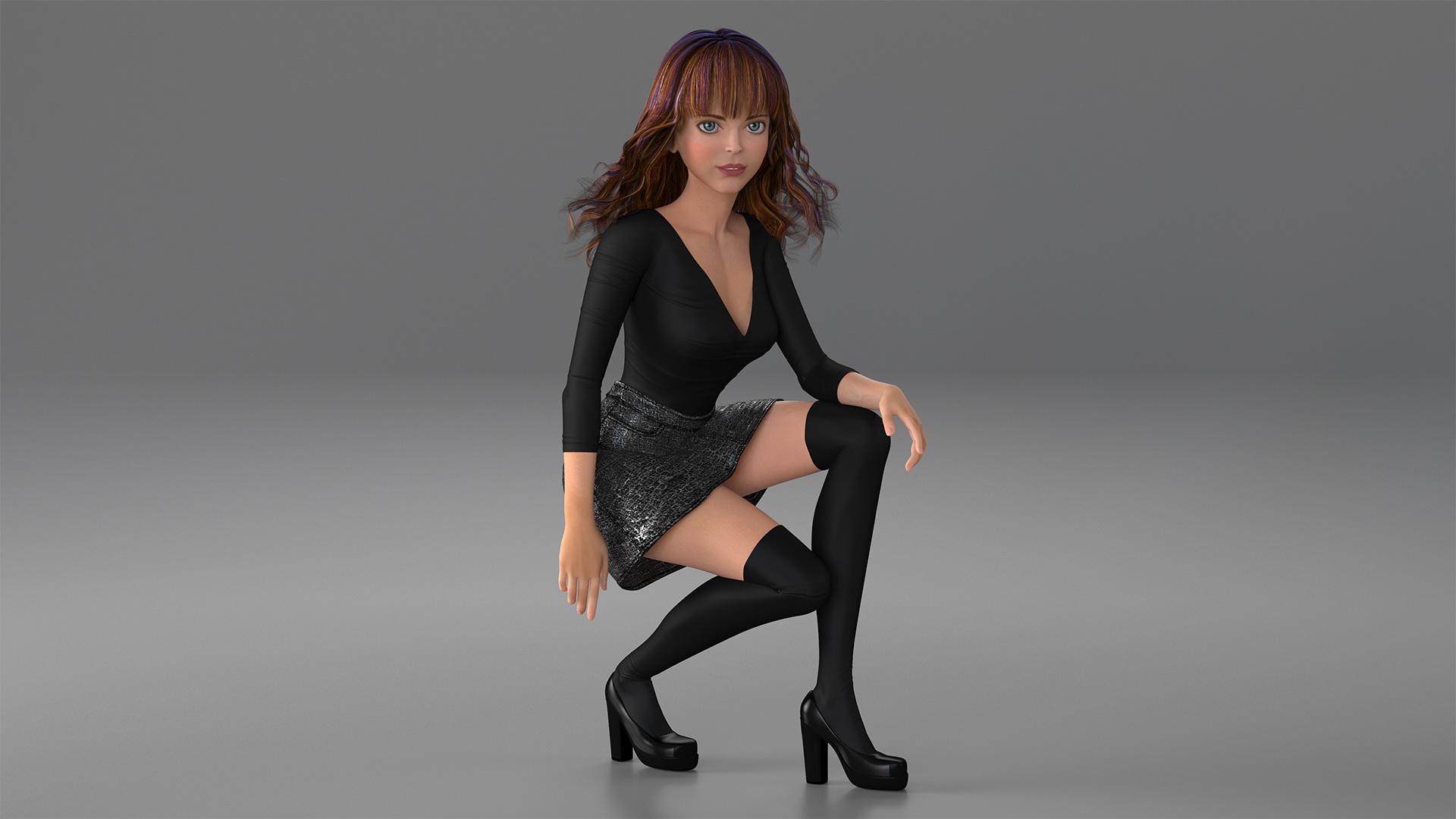 3D model Cartoon Young Girl Youth Clothes Sitting Pose