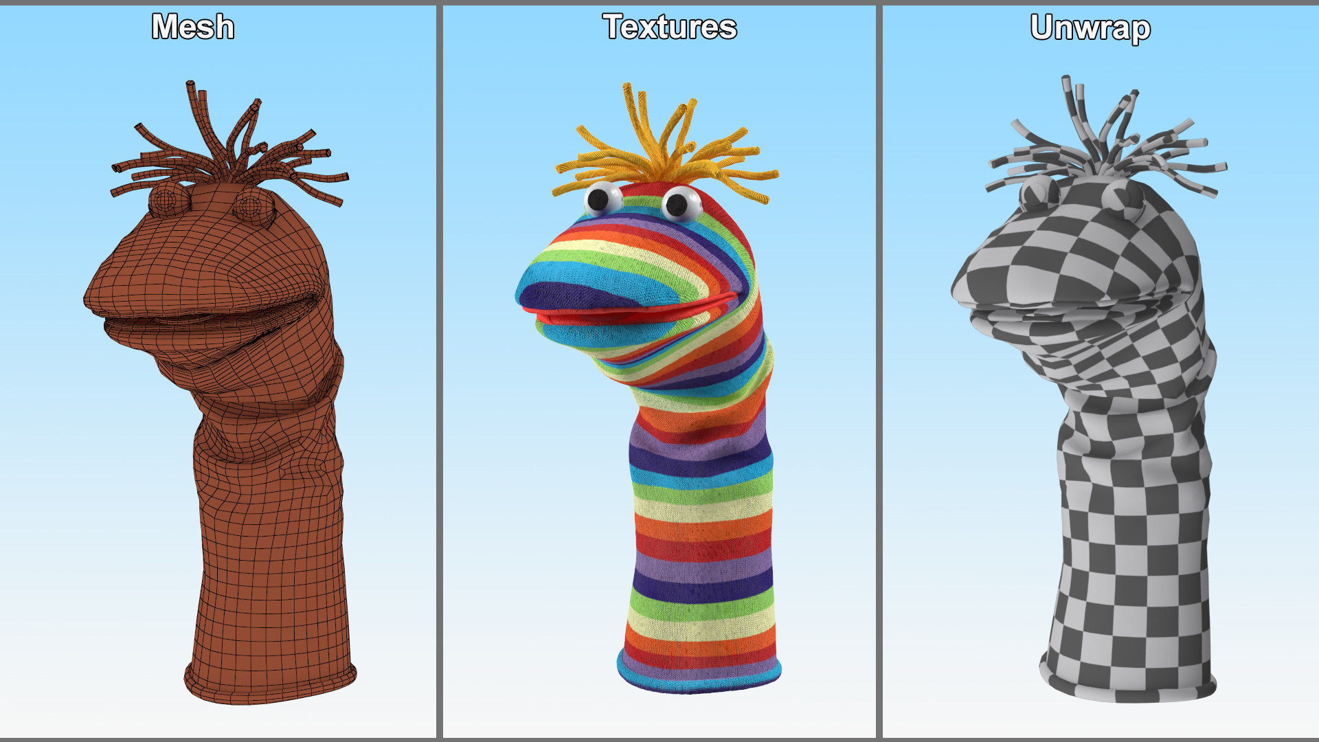 3D model Striped Sock Puppet Boy Rigged