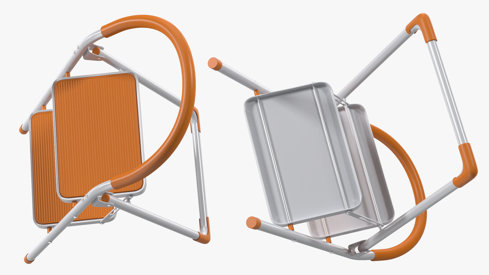 3D Small White Step Ladder with Orange Steps
