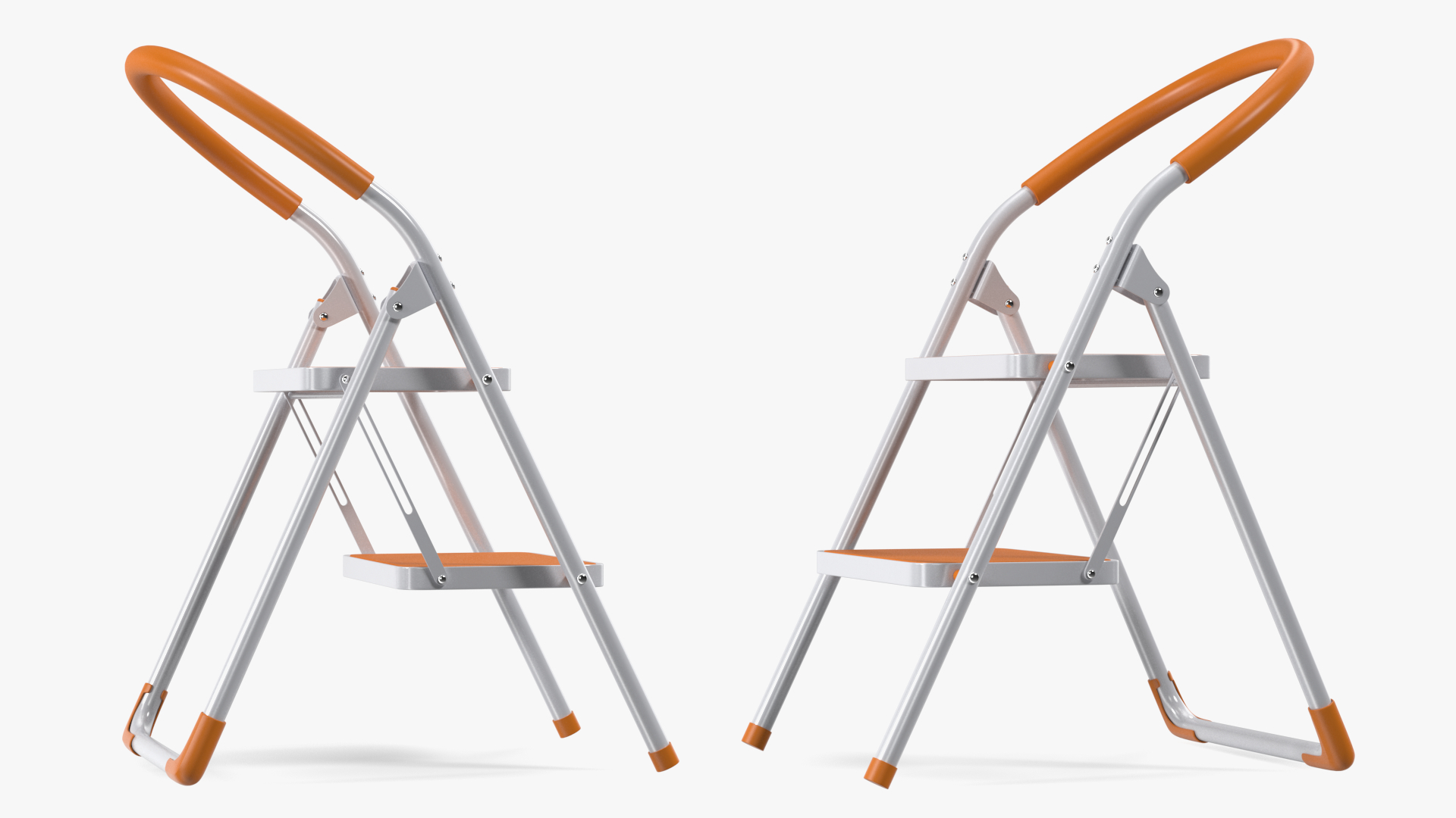 3D Small White Step Ladder with Orange Steps
