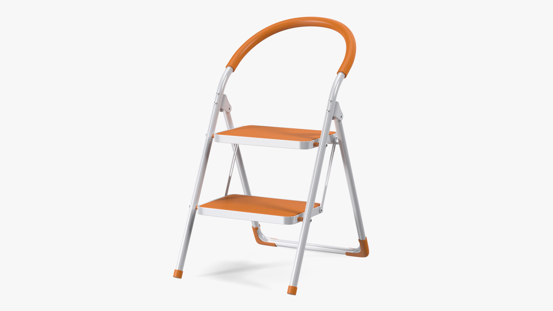 3D Small White Step Ladder with Orange Steps