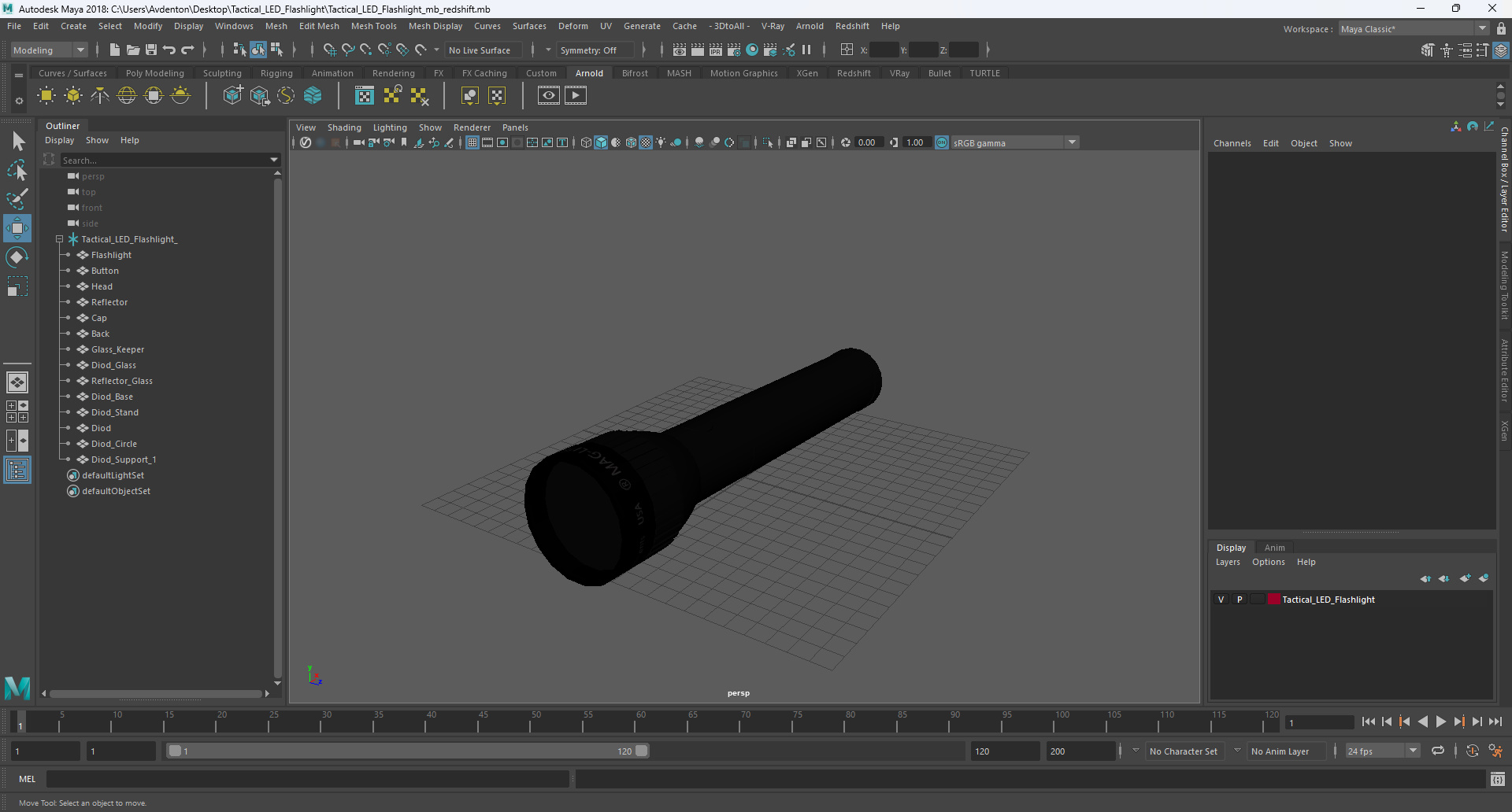 3D Tactical LED Flashlight model