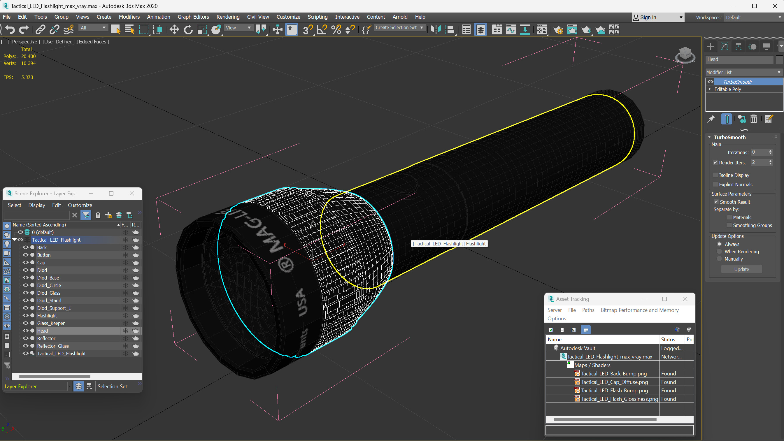 3D Tactical LED Flashlight model