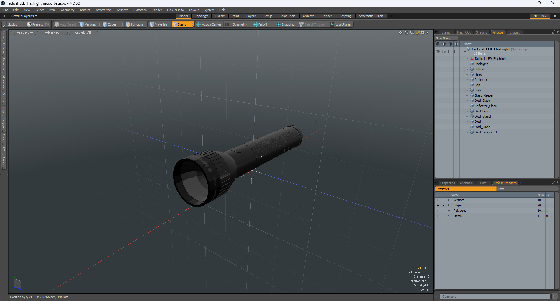 3D Tactical LED Flashlight model