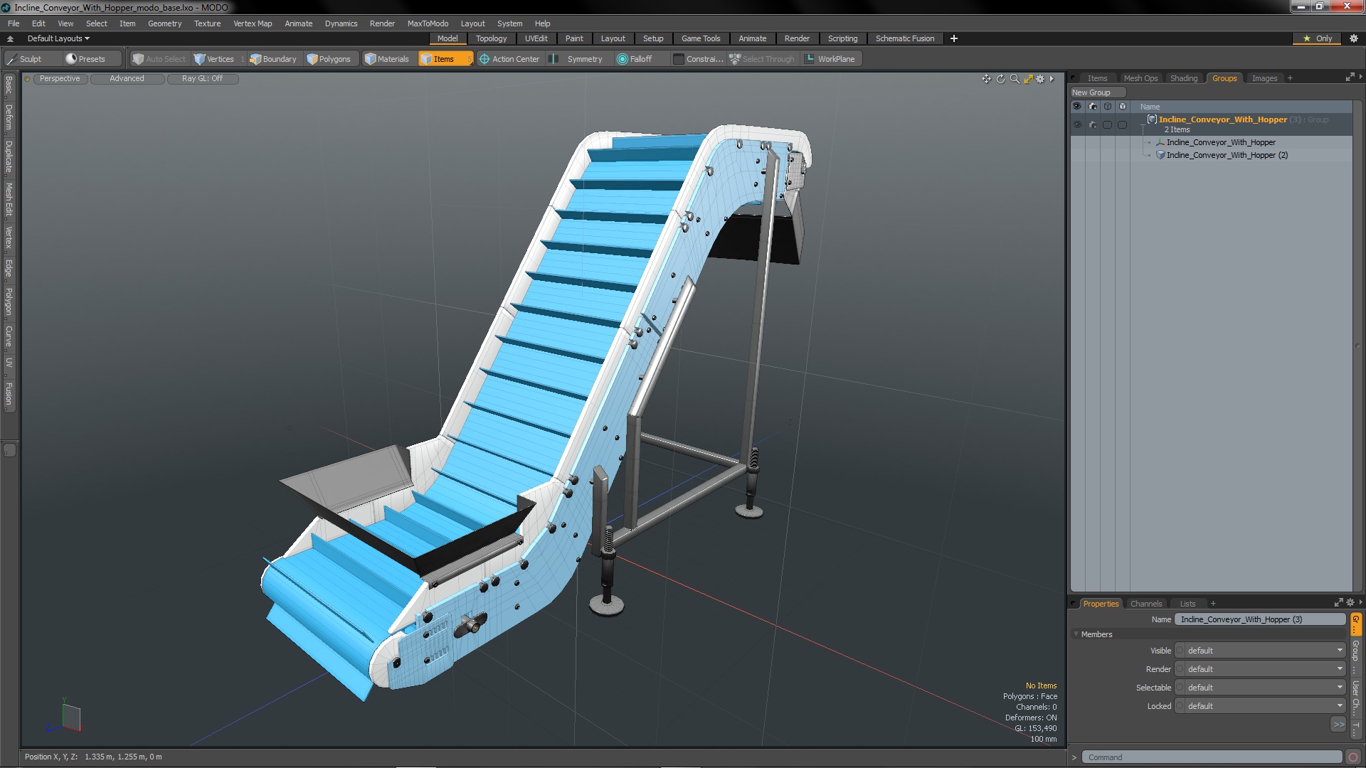 3D Incline Conveyor With Hopper model