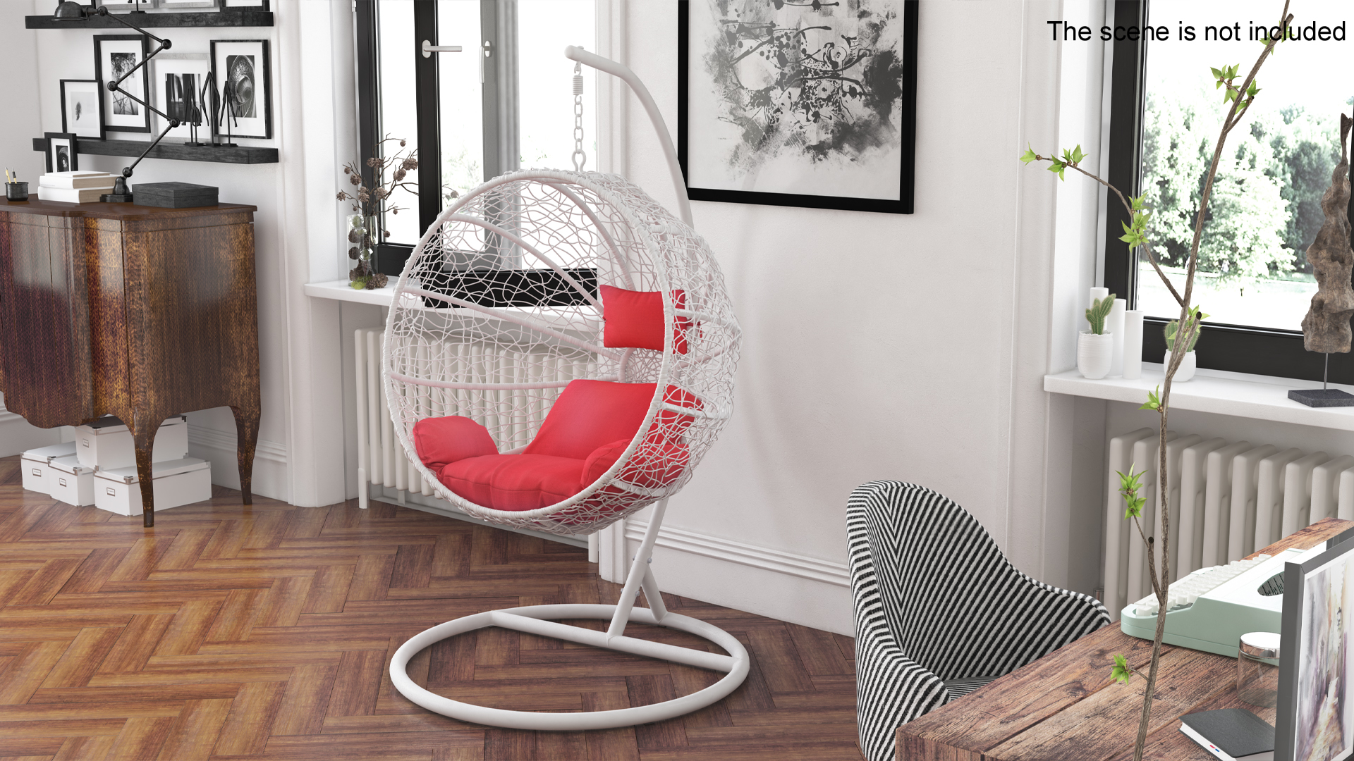 Swing Ball Eliott Wicker Chair with Stand White 3D