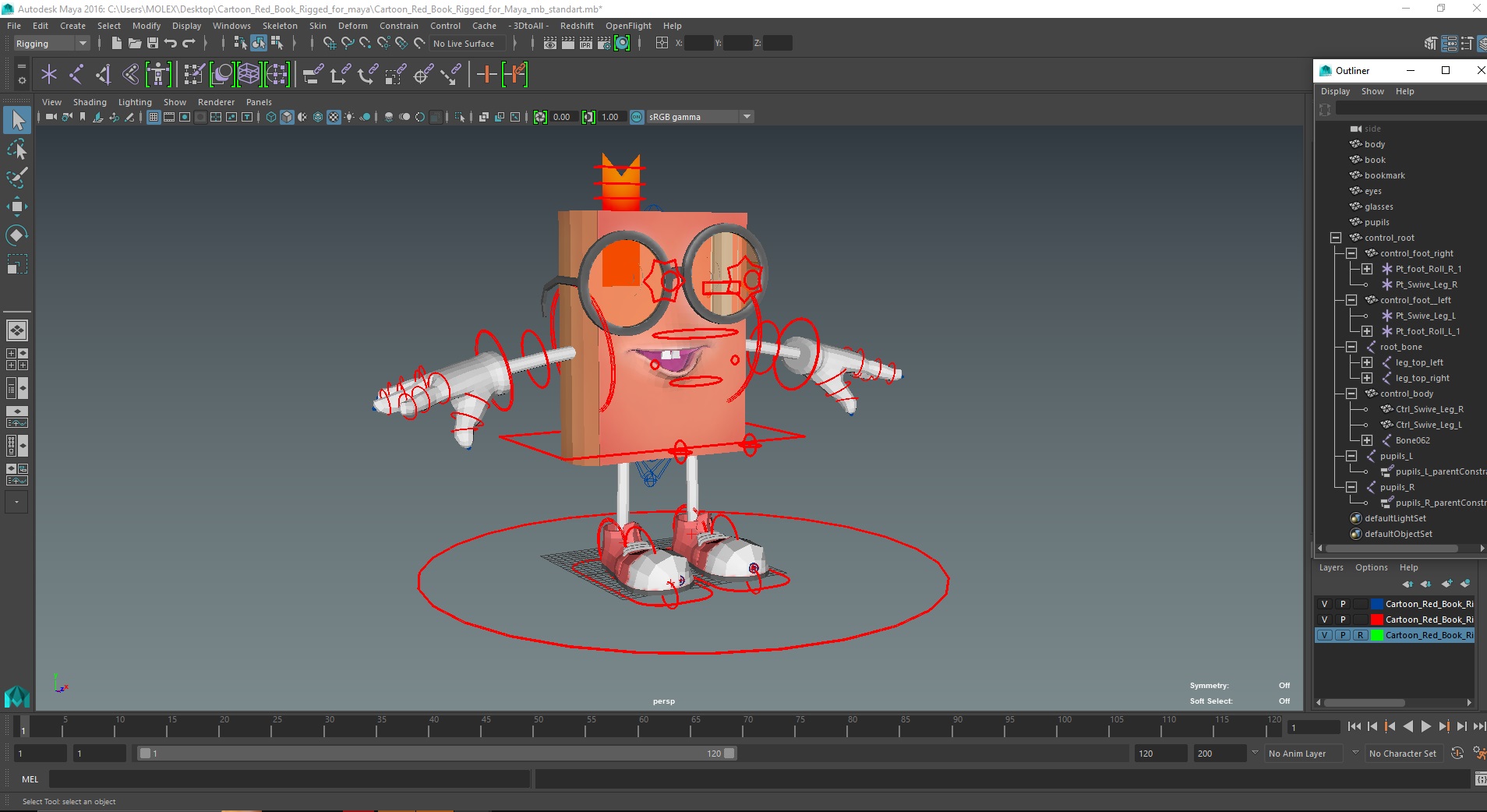 Cartoon Red Book Rigged for Maya 3D