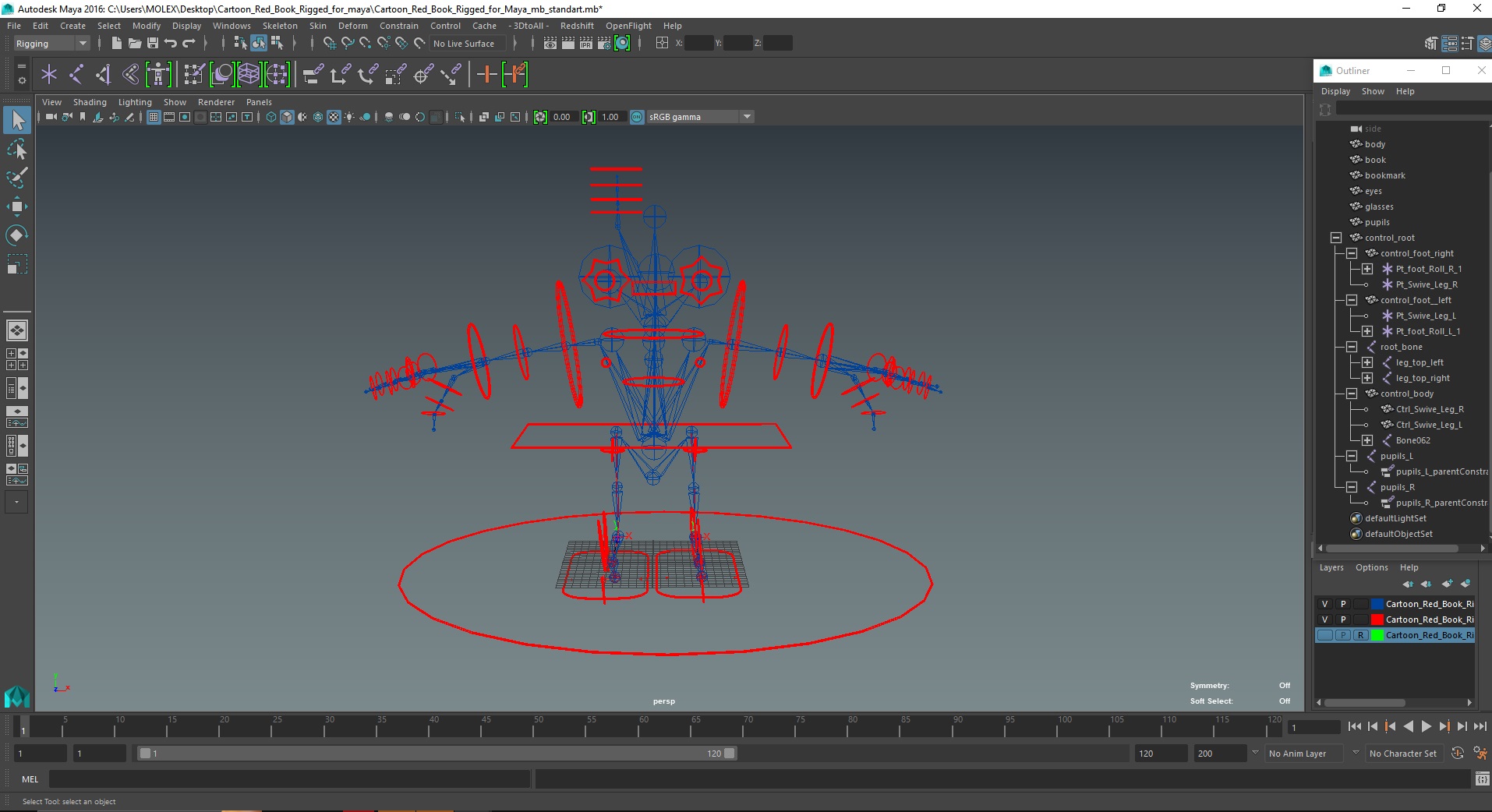 Cartoon Red Book Rigged for Maya 3D