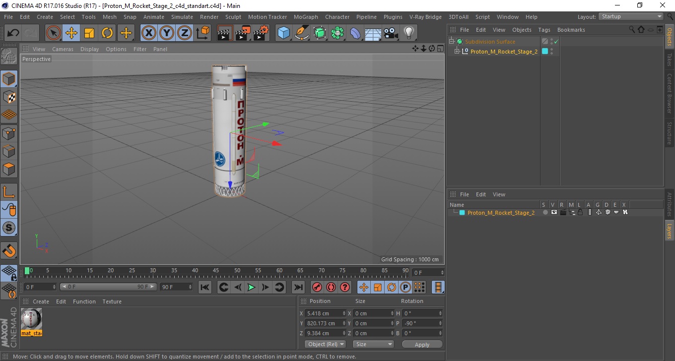3D Proton M Rocket Stage 2 model