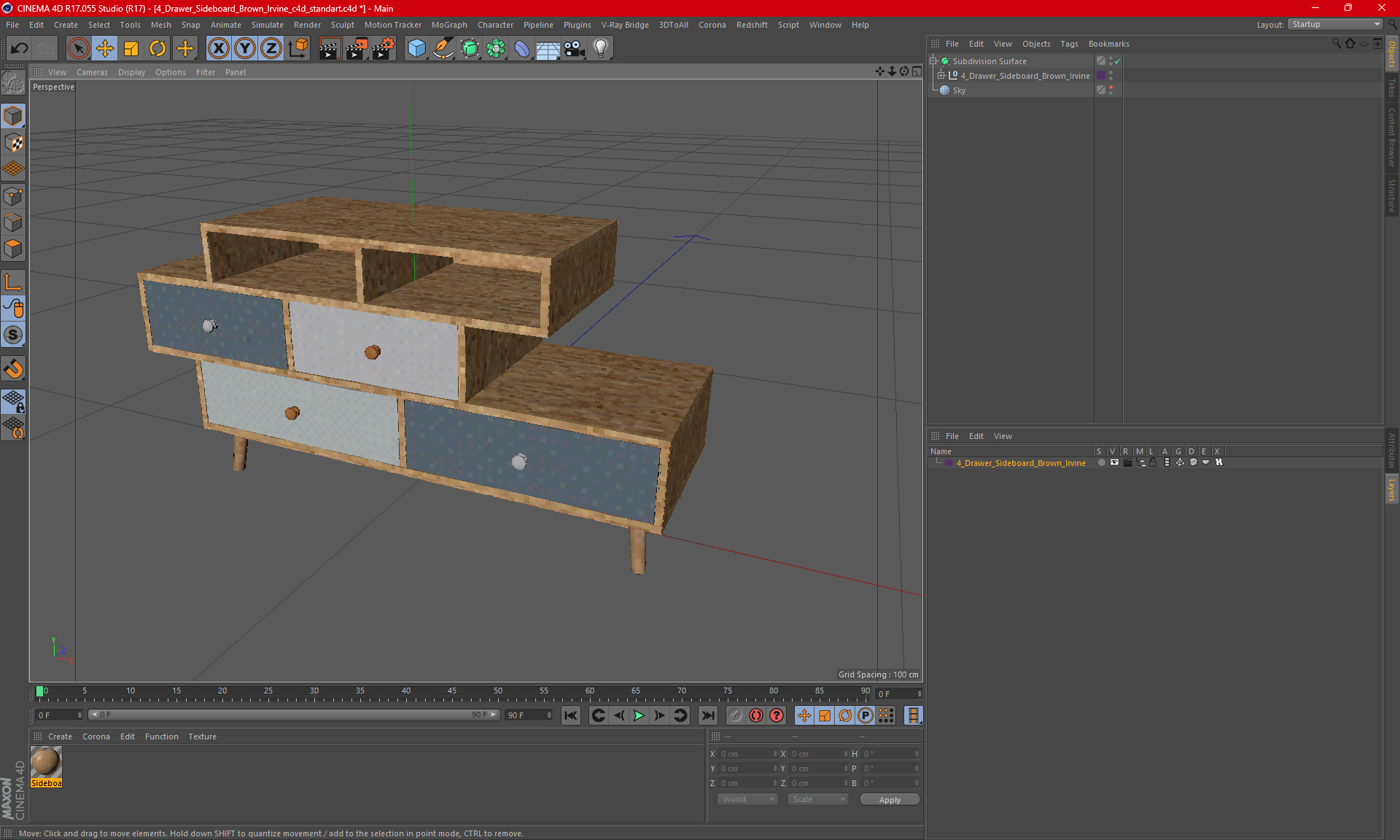 3D 4 Drawer Sideboard Brown Irvine