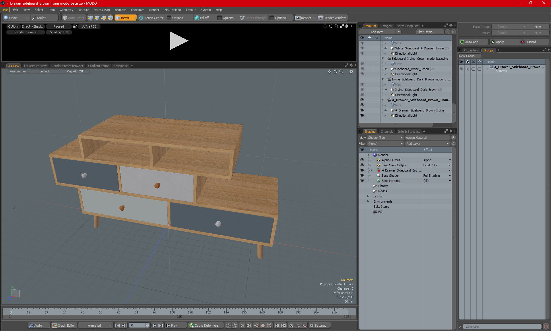 3D 4 Drawer Sideboard Brown Irvine