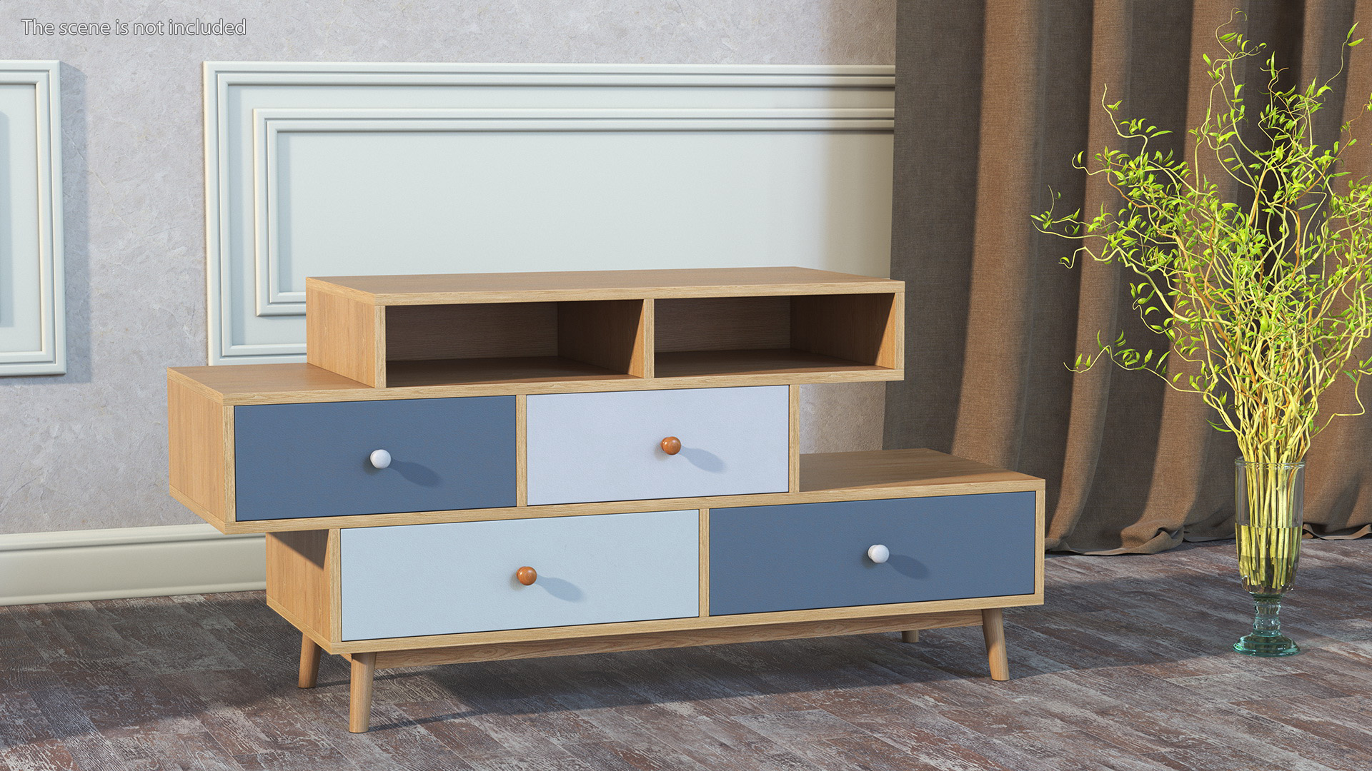3D 4 Drawer Sideboard Brown Irvine
