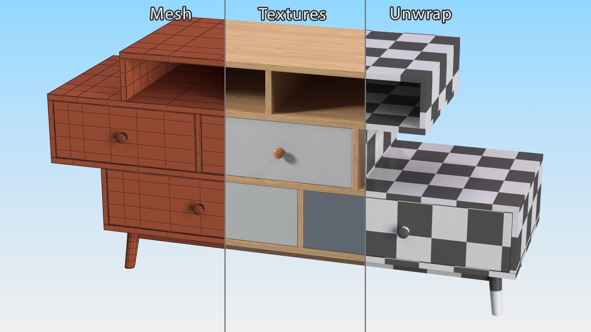 3D 4 Drawer Sideboard Brown Irvine
