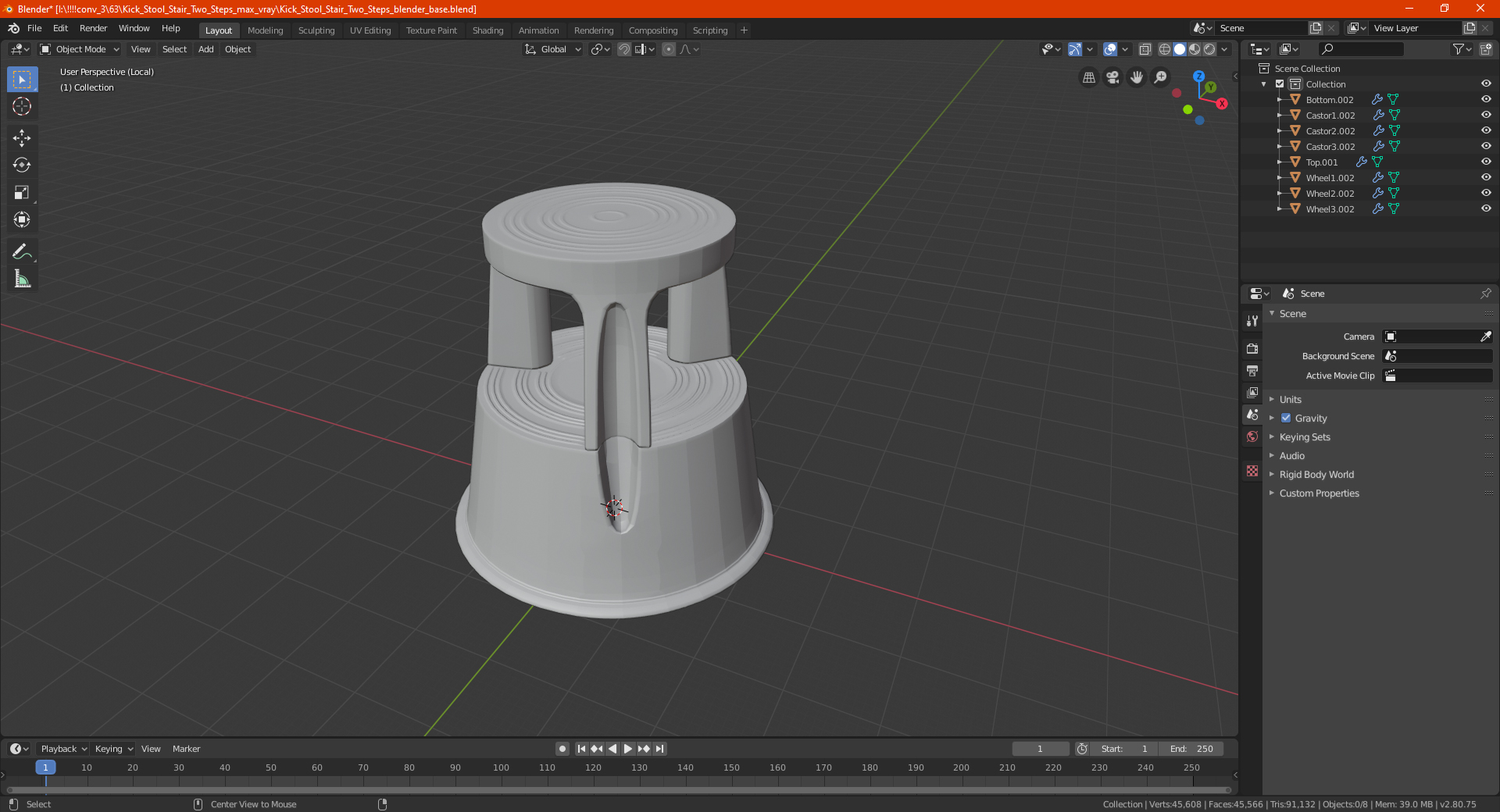 3D Kick Stool Stair Two Steps