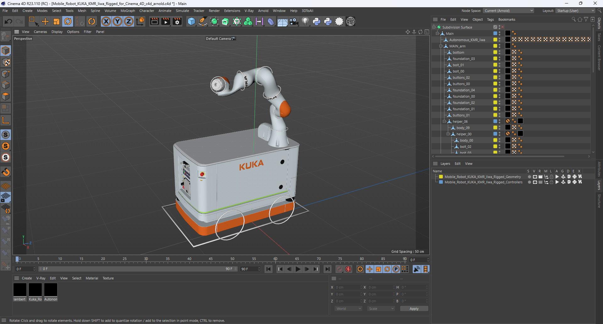 Mobile Robot KUKA KMR Iiwa Rigged for Cinema 4D 3D