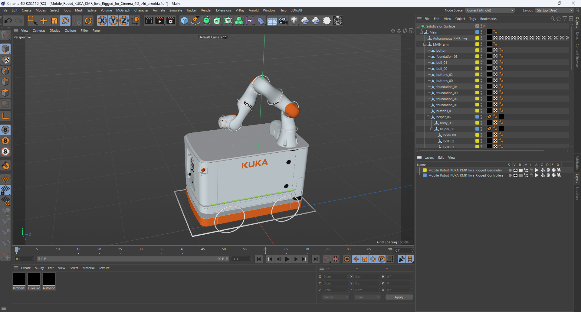Mobile Robot KUKA KMR Iiwa Rigged for Cinema 4D 3D