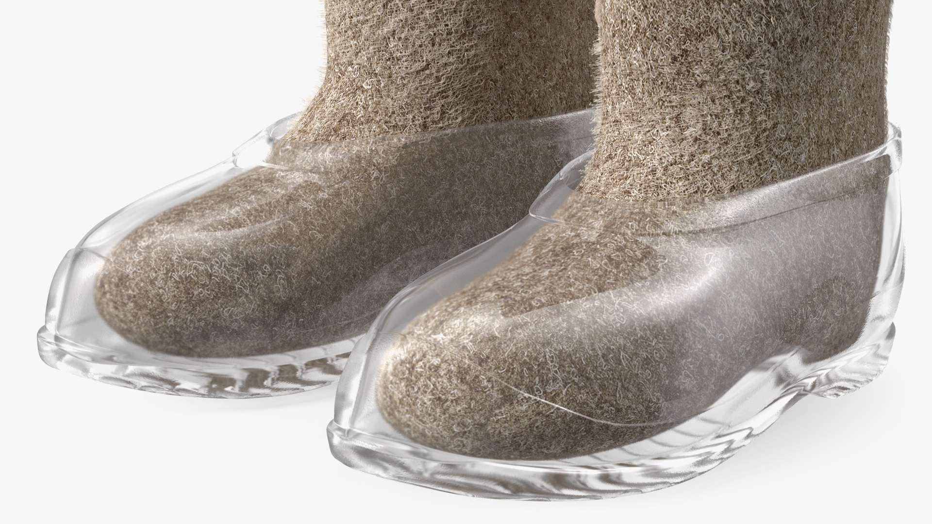 Warm Rustic Felt Boots With Transparent Galoshes Fur 3D