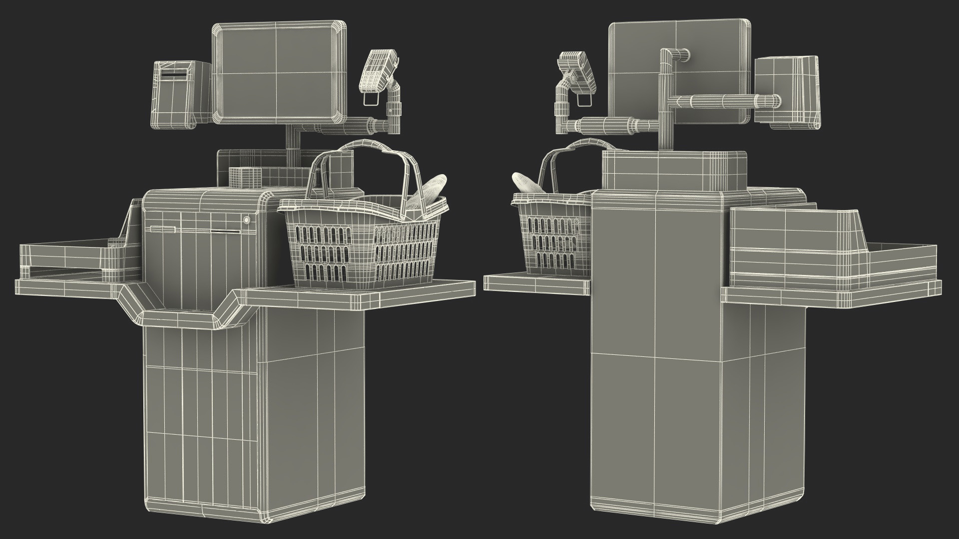 Self Checkout System StrongPoint with Basket And Goods 3D model