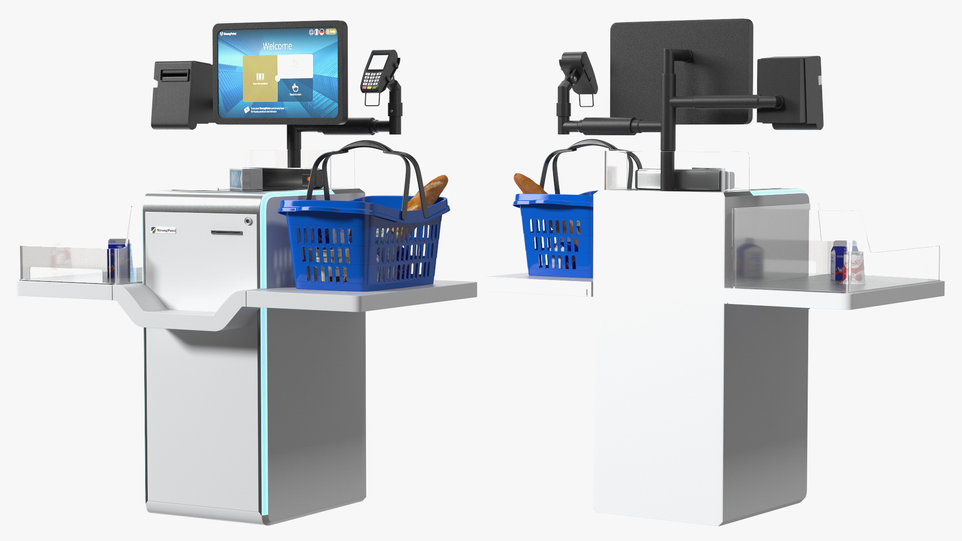 Self Checkout System StrongPoint with Basket And Goods 3D model