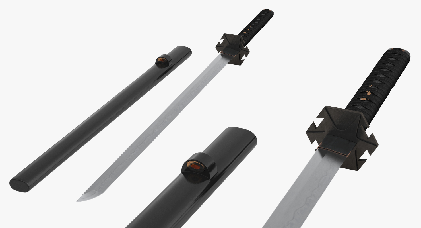 Short Japan Sword Ninjato Set 3D model