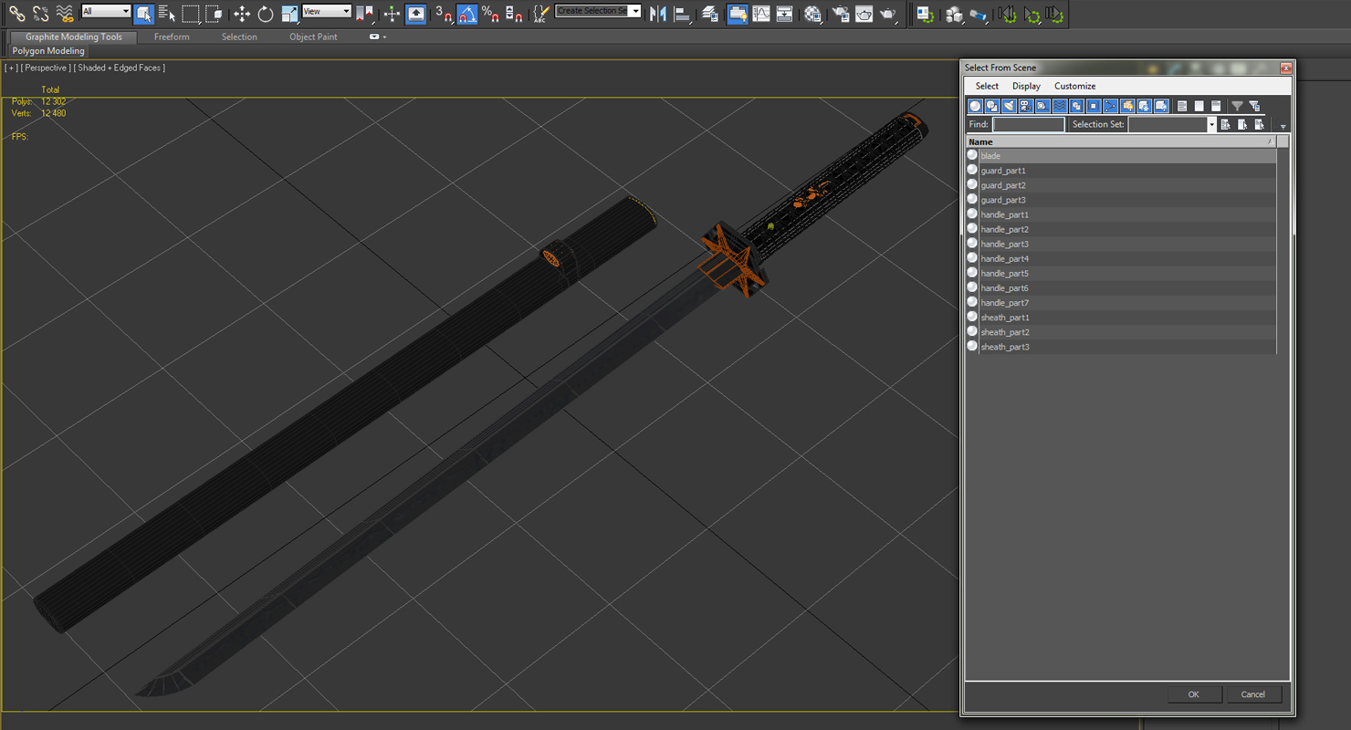 Short Japan Sword Ninjato Set 3D model