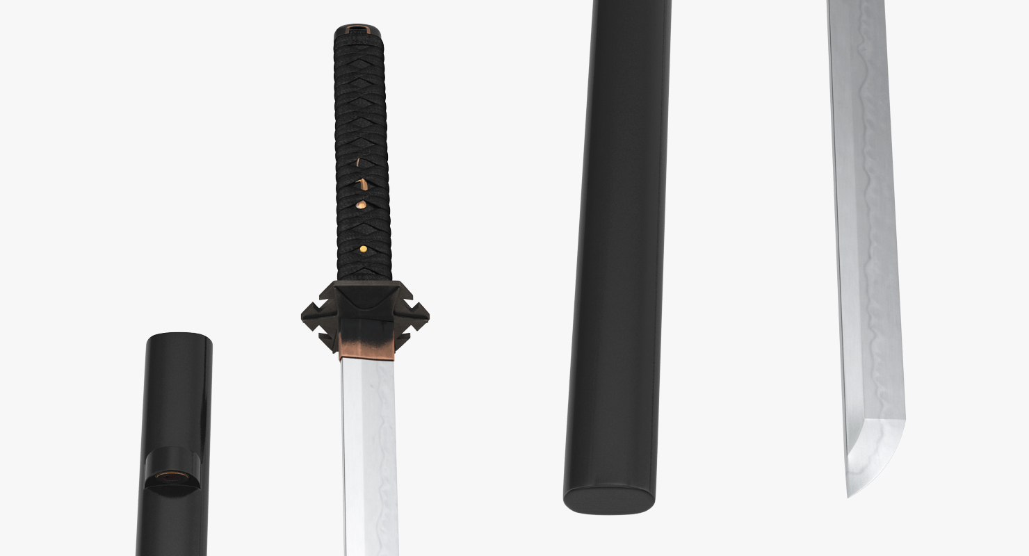 Short Japan Sword Ninjato Set 3D model