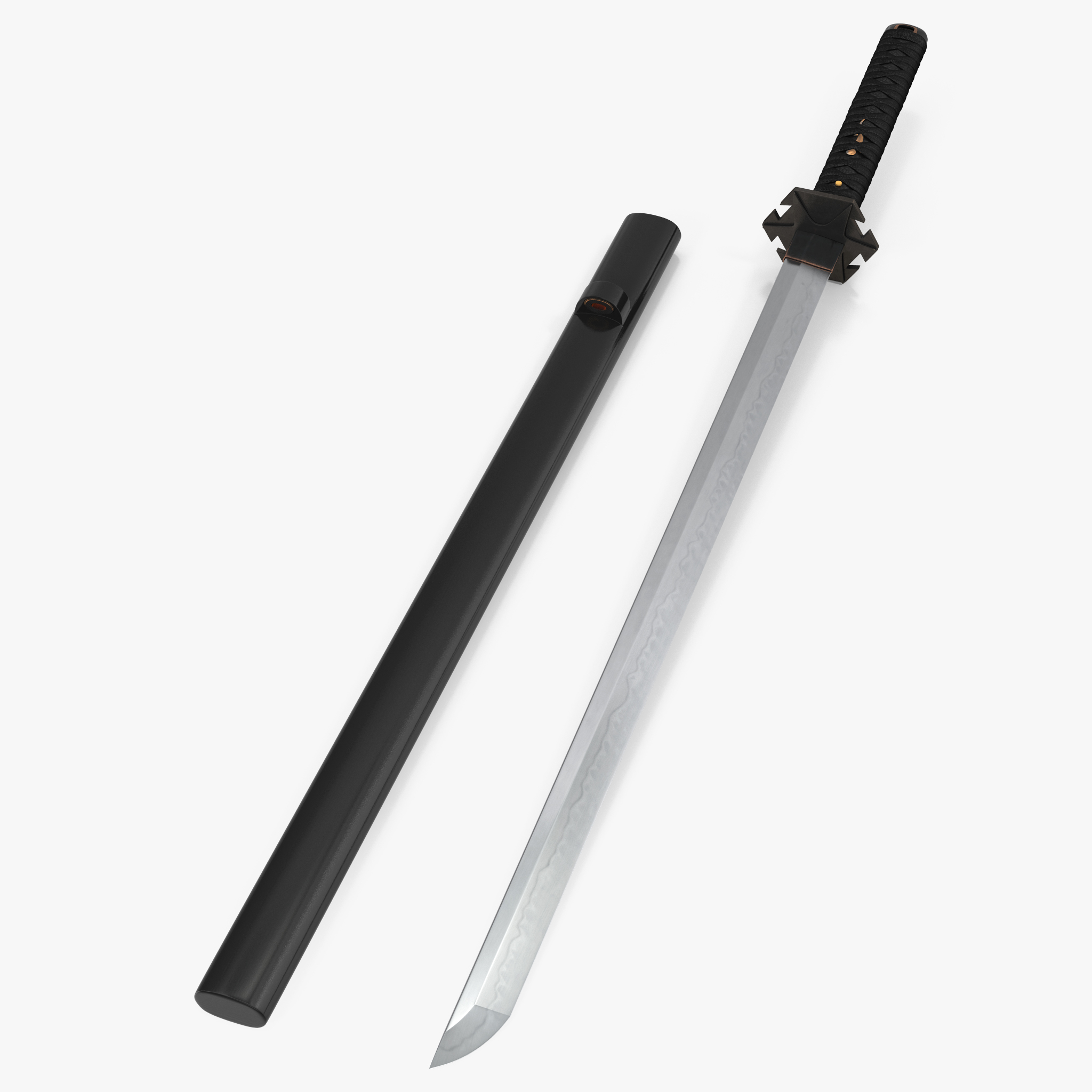 Short Japan Sword Ninjato with Sheath 3D Model