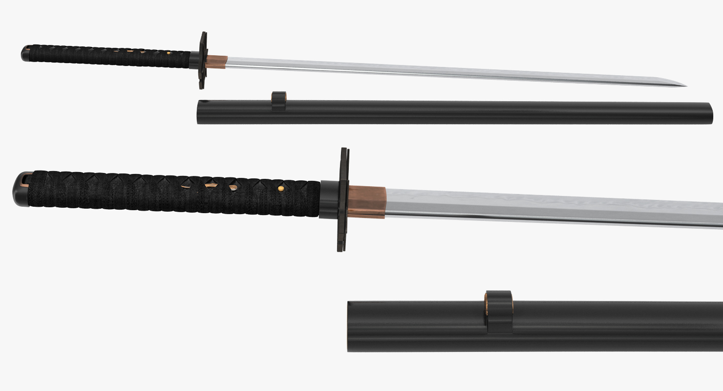 Short Japan Sword Ninjato Set 3D model