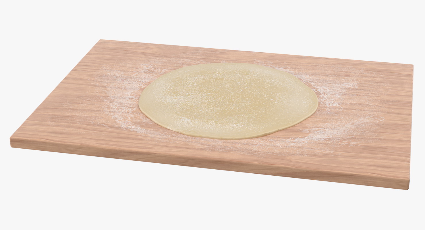 3D Flat Bread Pizza Dough on Board