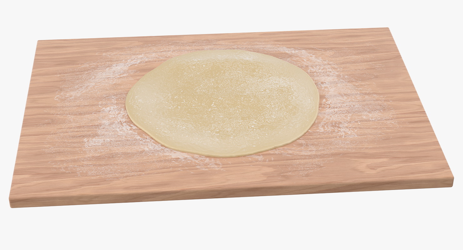 3D Flat Bread Pizza Dough on Board