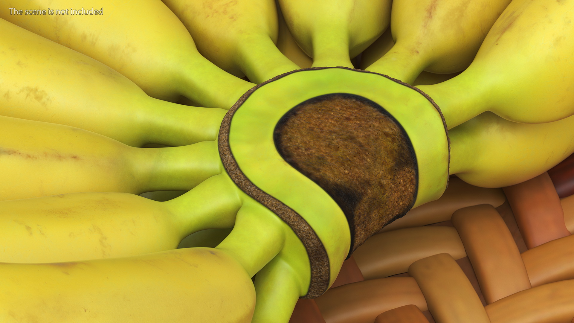 3D Old Ripe Banana Bunch